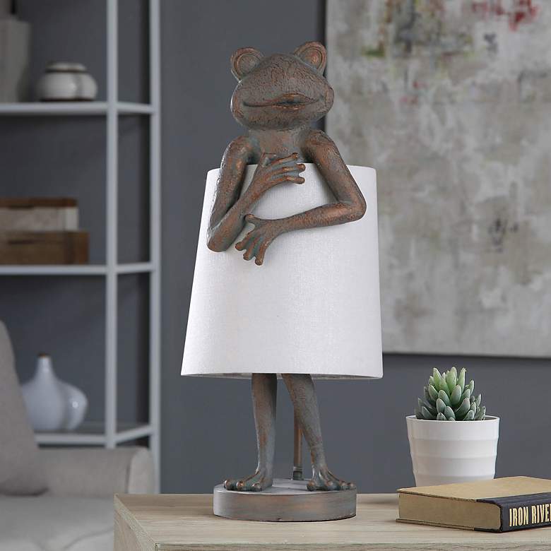 Image 1 Malta The Frog 23" Dark Sage and Aged Copper Frog Accent Table Lamp