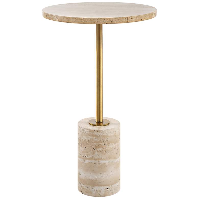 Image 2 Malya 14"W Natural Travertine and Brass Round Accent Table