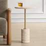 1_Malya 14"W Natural Travertine and Brass Round Accent Table