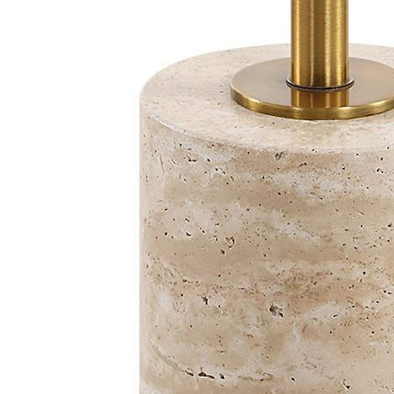 Image 3 Malya 14"W Natural Travertine and Brass Round Accent Table more views