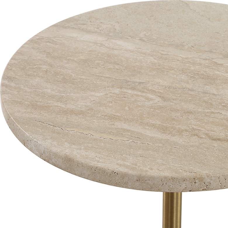 Image 4 Malya 14"W Natural Travertine and Brass Round Accent Table more views