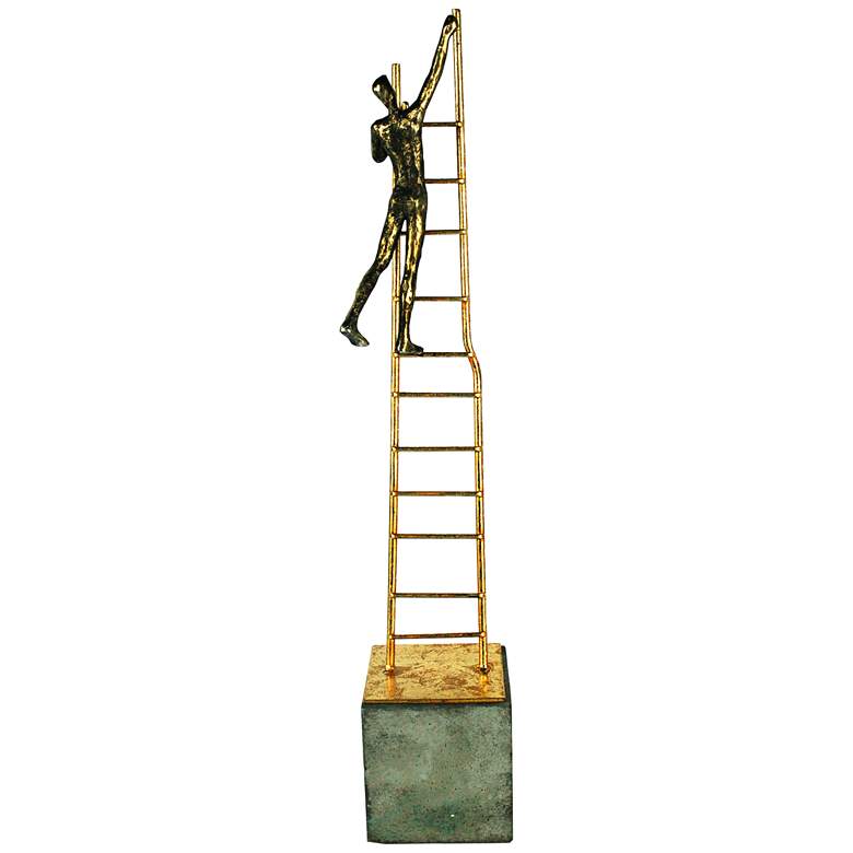 Image 1 Man Climbing Ladder Gold 18 1/4 inch High Statue