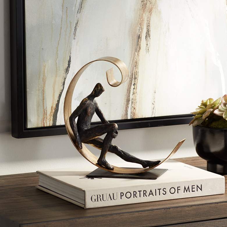 Image 1 Man Relaxing In Semi Circle 9 1/2"H Copper and Gold Statue