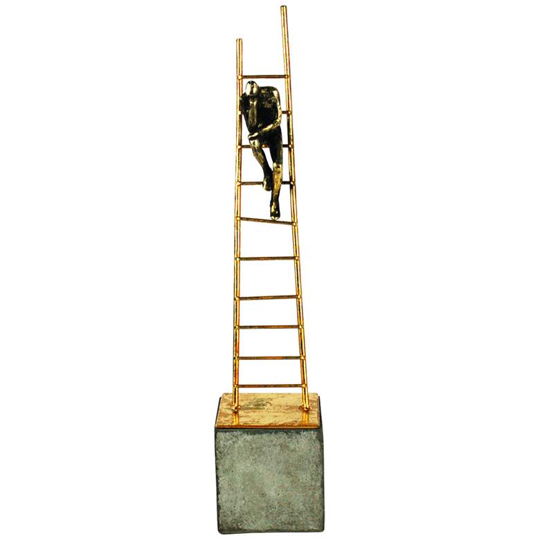 Image 1 Man Sitting on Ladder Gold 16 inch High Statue