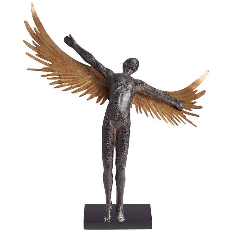 Image 1 Man with Wings 17 3/4 inch High Matte Black and Gold Statue
