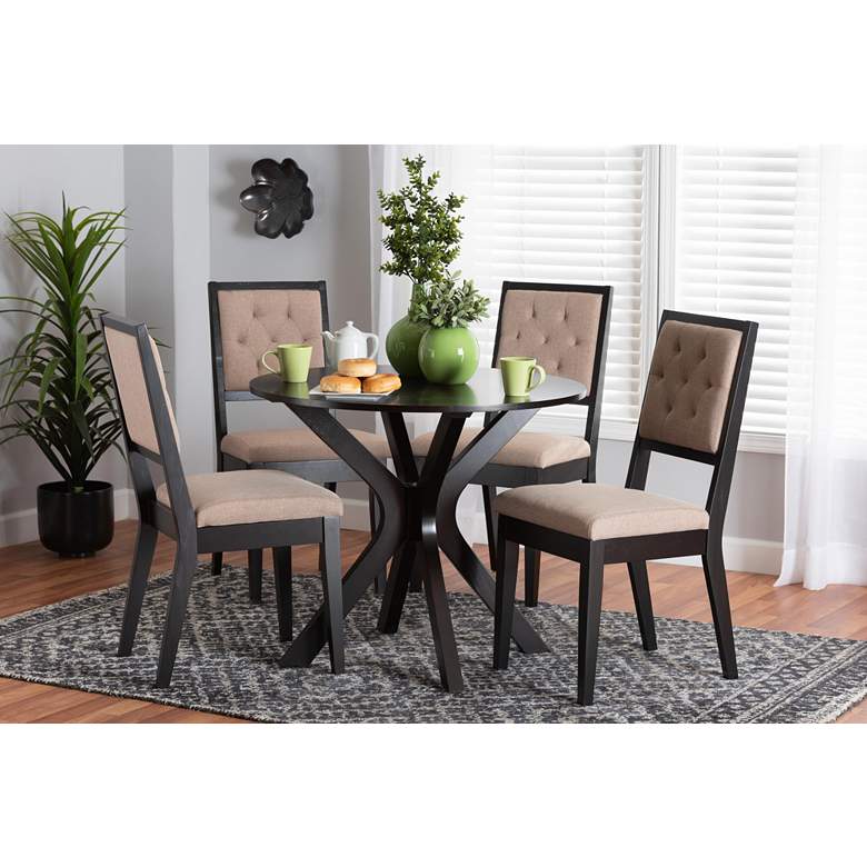 Image 1 Mana Sand Fabric Dark Brown Wood 5-Piece Dining Set