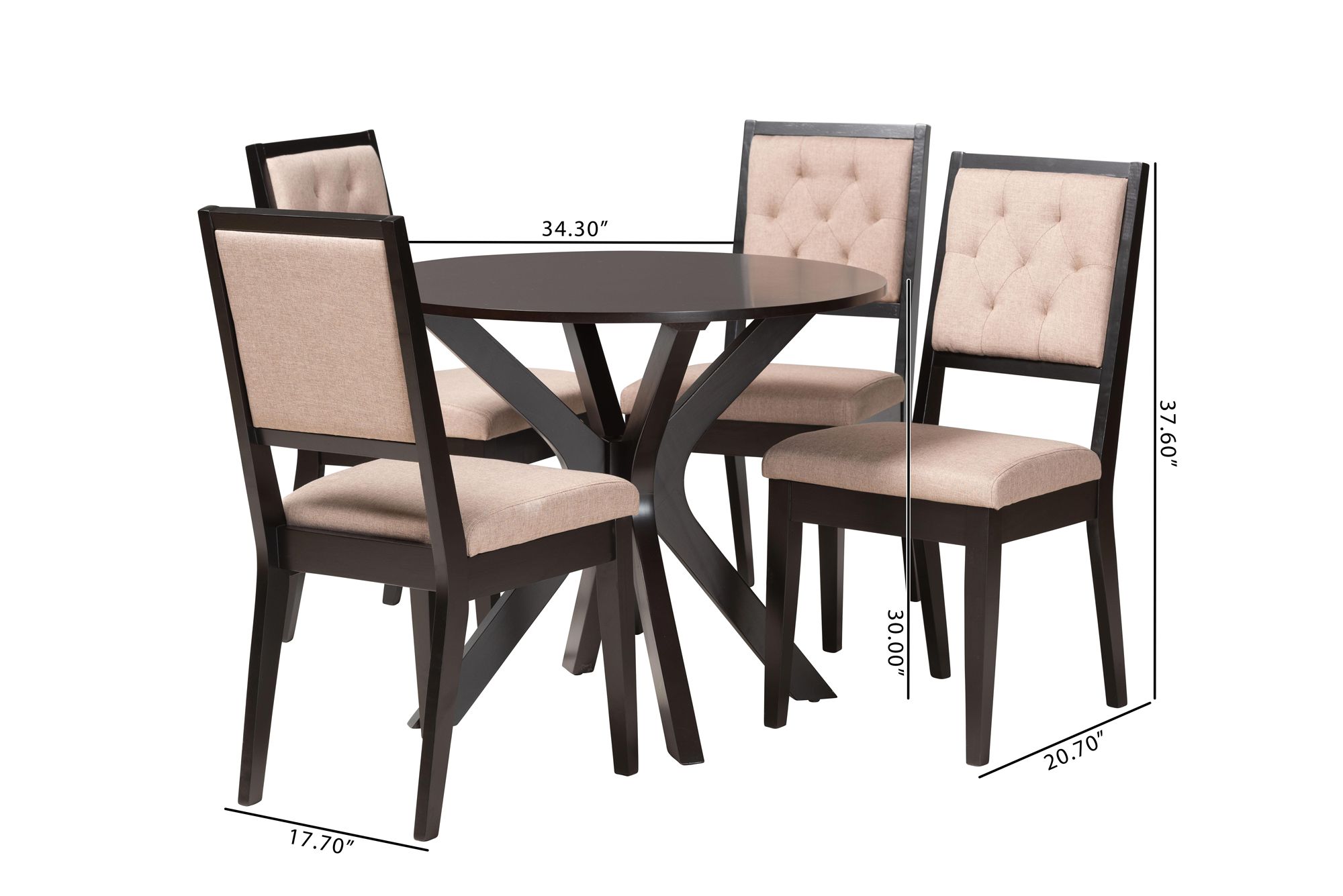 Mana Sand Fabric Dark Brown Wood 5-Piece Dining Set