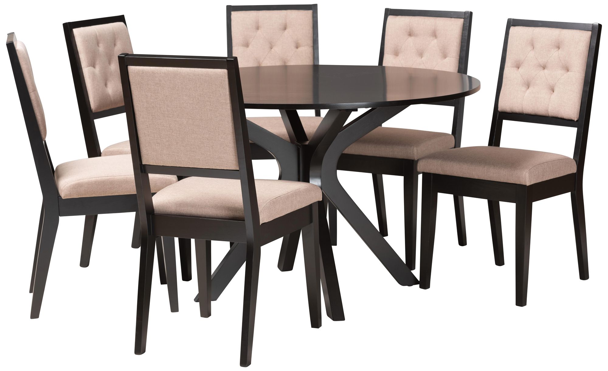 Mana Sand Fabric Dark Brown Wood 7-Piece Dining Set