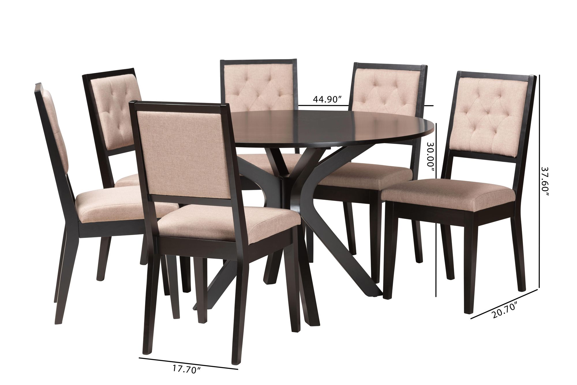 Mana Sand Fabric Dark Brown Wood 7-Piece Dining Set