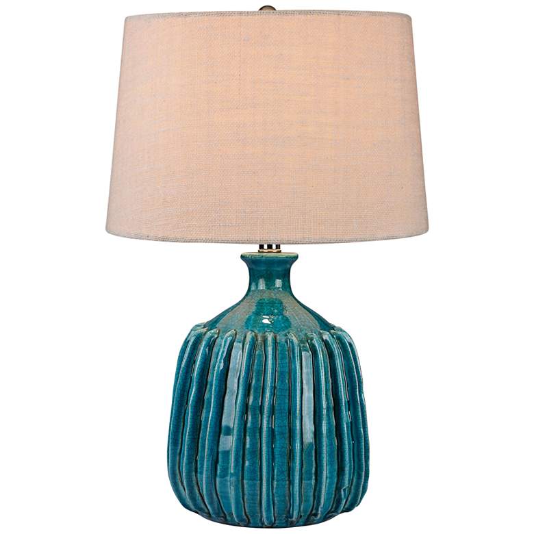 Image 1 Manchester Ribbed Blues Turquoise Glaze Ceramic Table Lamp