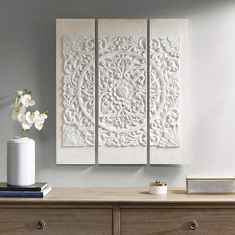 Image 1 Mandala 35 1/2" High Triptych 3-Piece 3D Canvas Wall Art Set