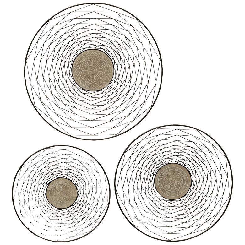 Image 1 Mandala Round Metal and Wood Wall Art Set of 3