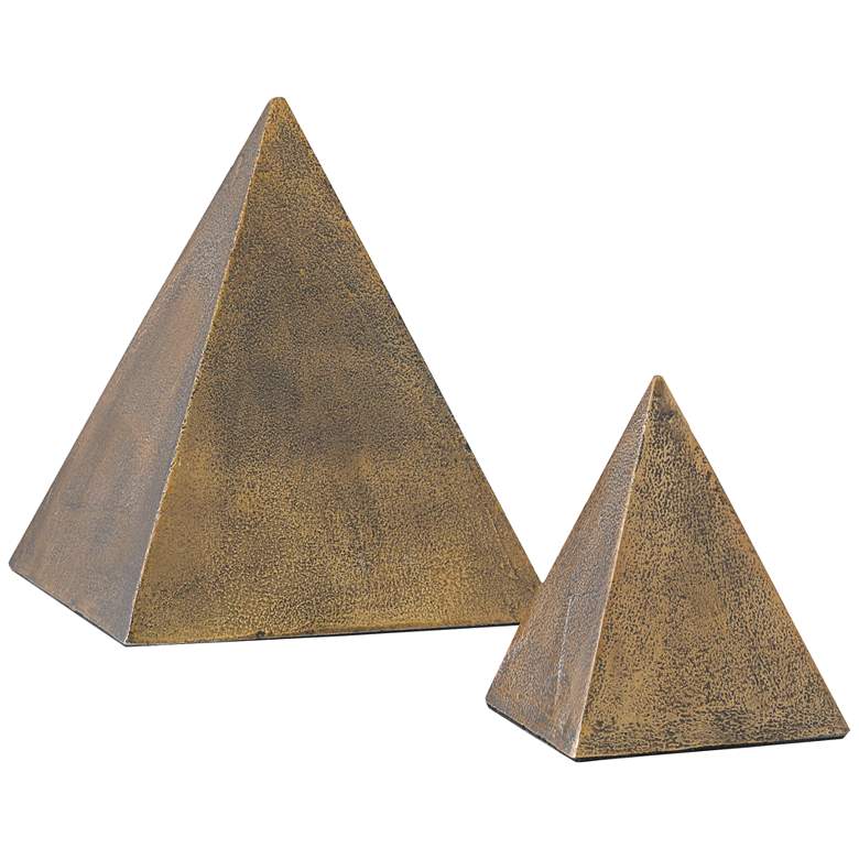 Mandir Antique Brass Metal Pyramid Sculptures Set of 2