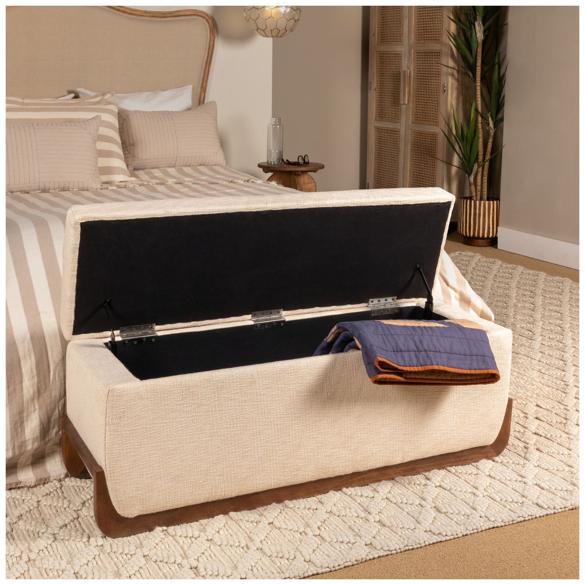 Image 4 Mango Wood and Boucle Storage Bench, Ivory more views