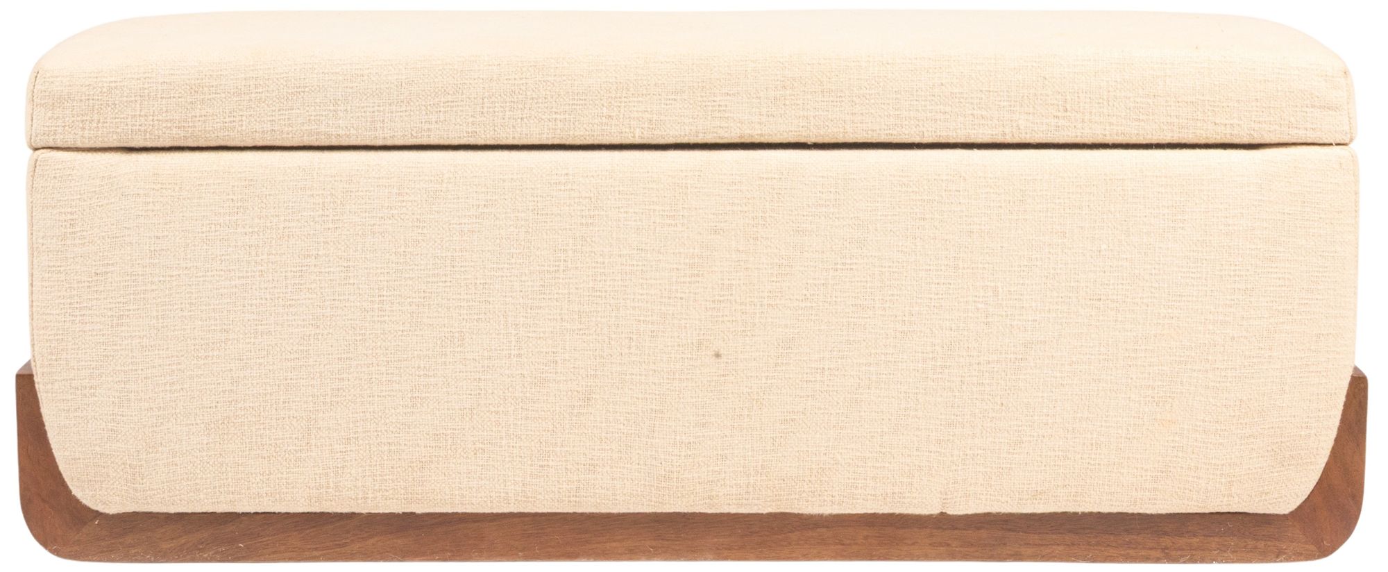 Mango Wood and Boucle Storage Bench, Ivory
