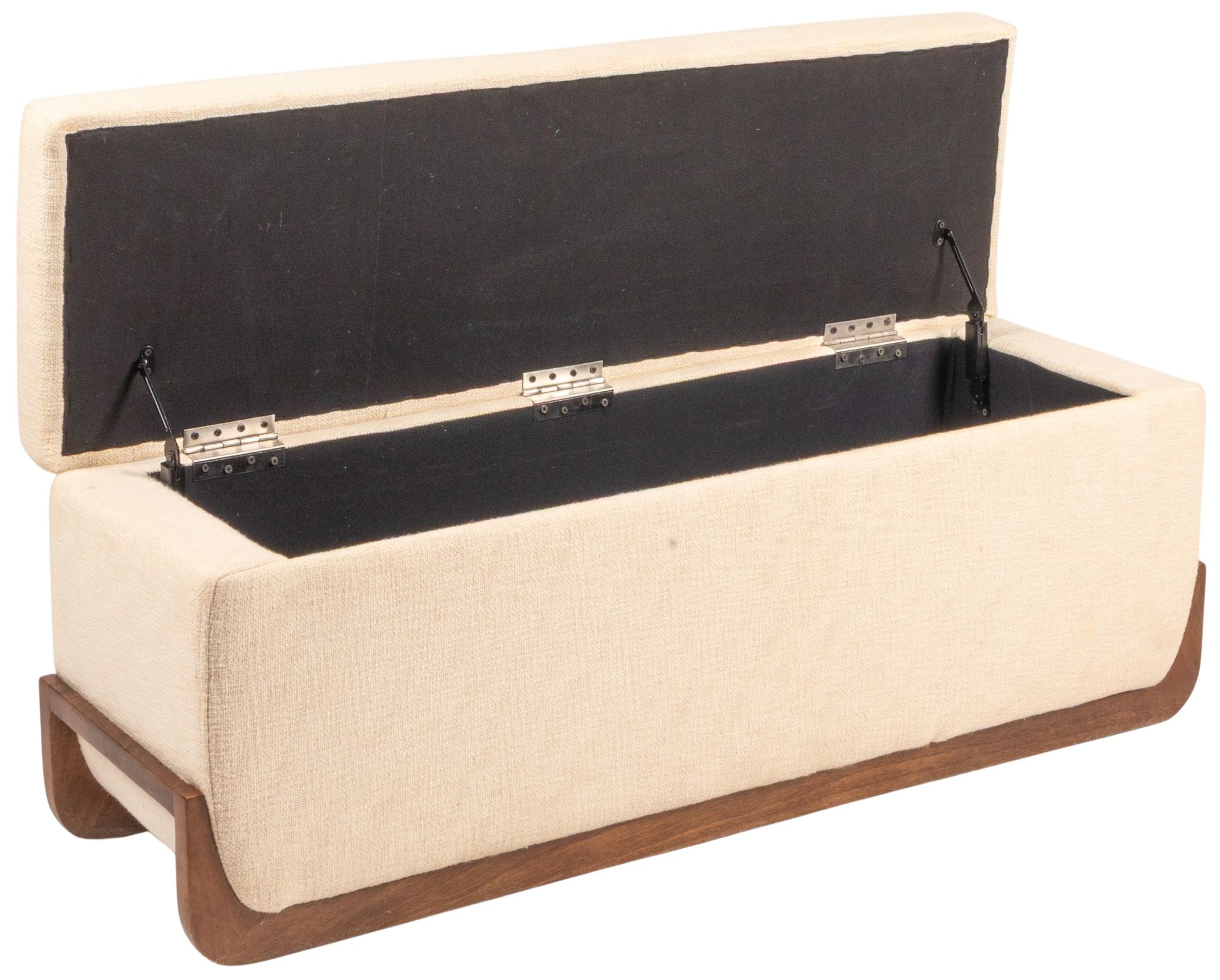Mango Wood and Boucle Storage Bench, Ivory