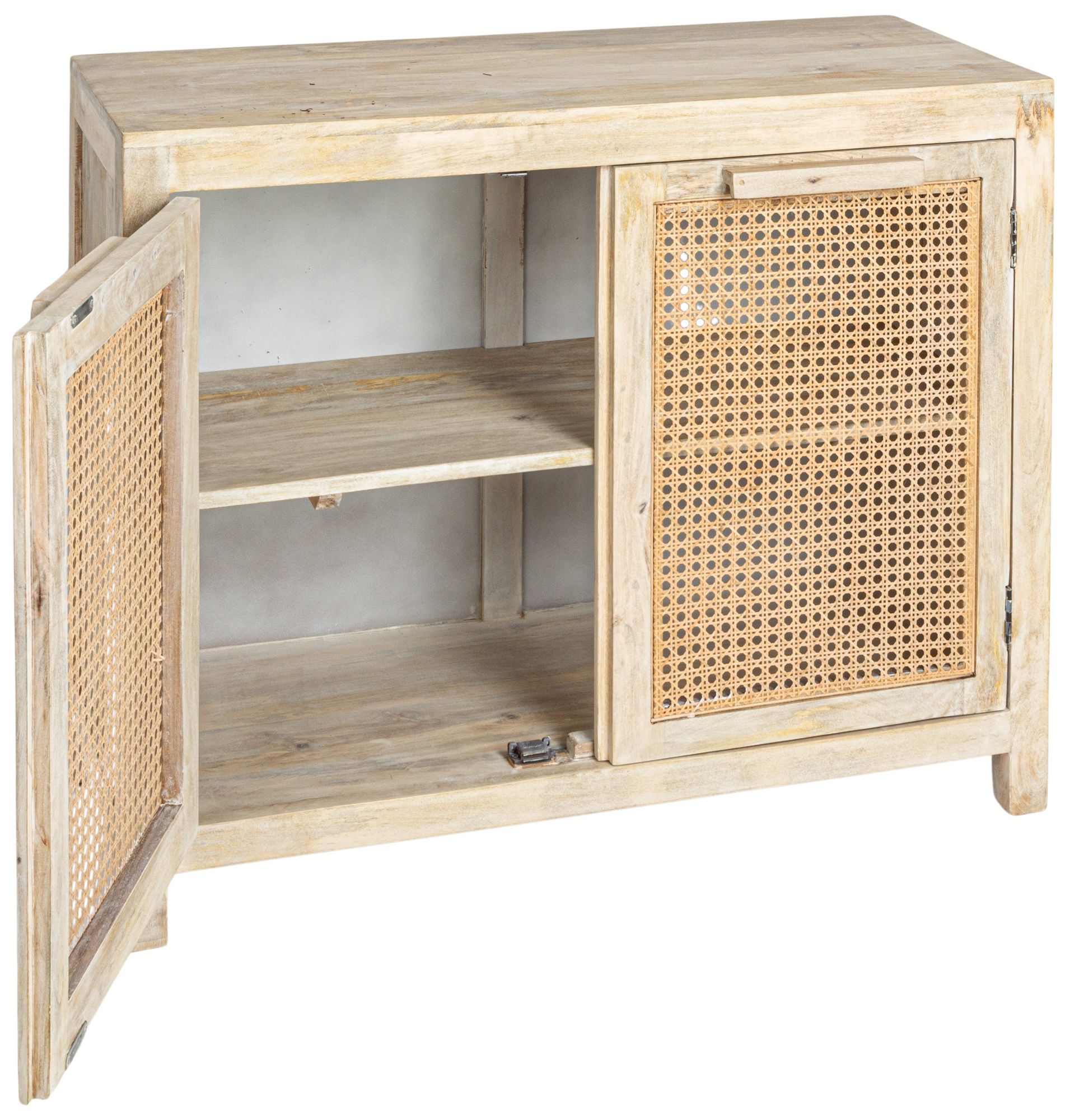 Mango Wood &amp; Cane 2-Door Accent Cabinet