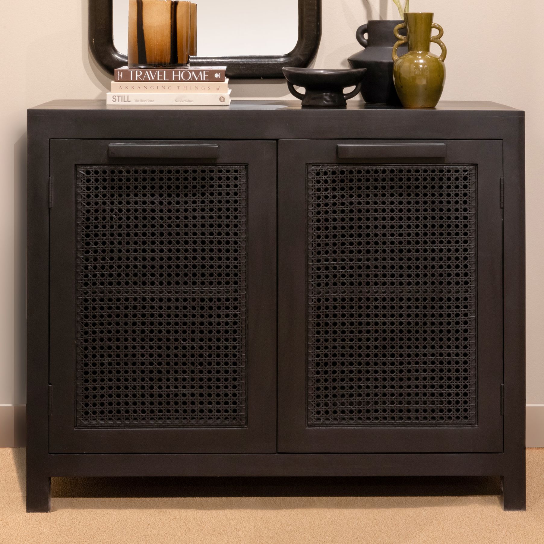 Mango Wood & Cane 2-Door Accent Cabinet