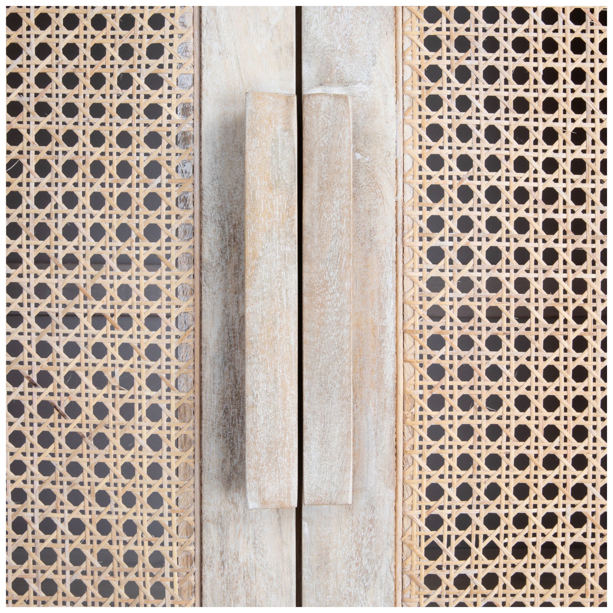 Mango Wood &amp; Cane 2-Door Curio Cabinet