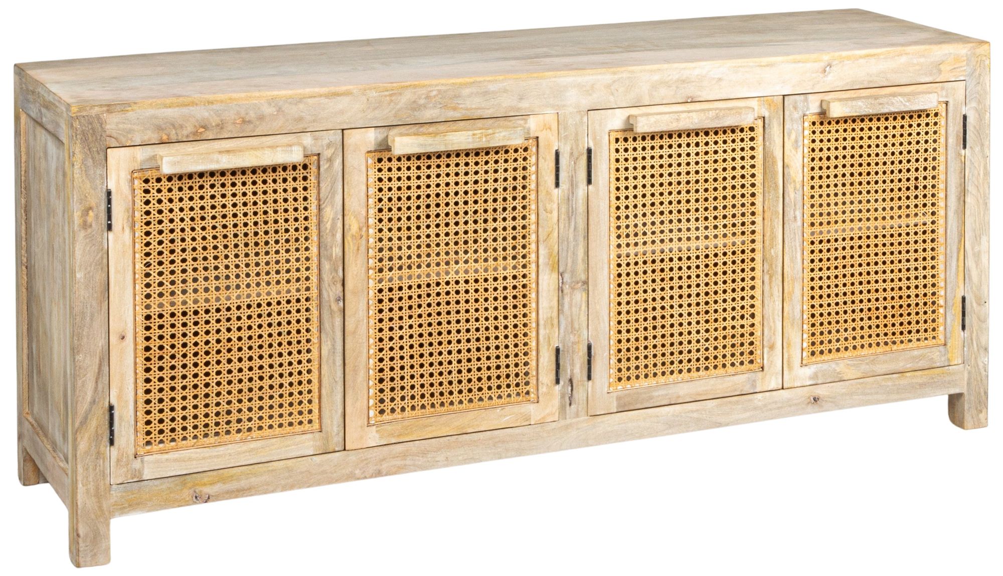 Image 2 Mango Wood & Cane 4-Door Sideboard Cabinet