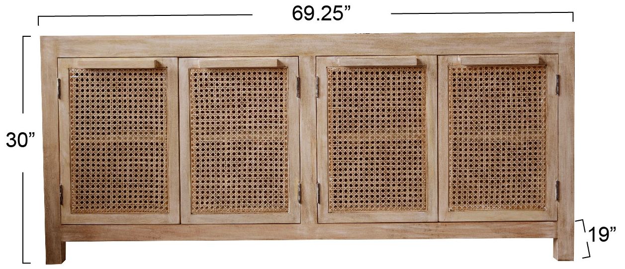 Image 3 Mango Wood & Cane 4-Door Sideboard Cabinet more views