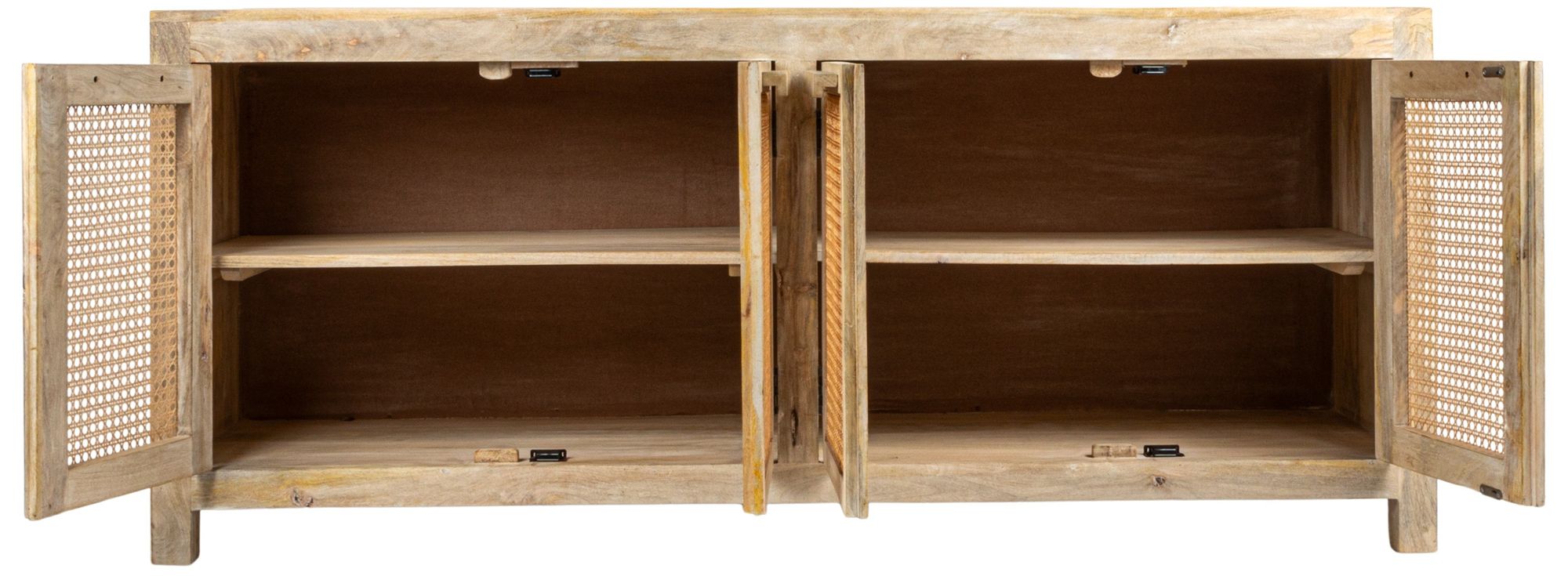 Image 6 Mango Wood & Cane 4-Door Sideboard Cabinet more views