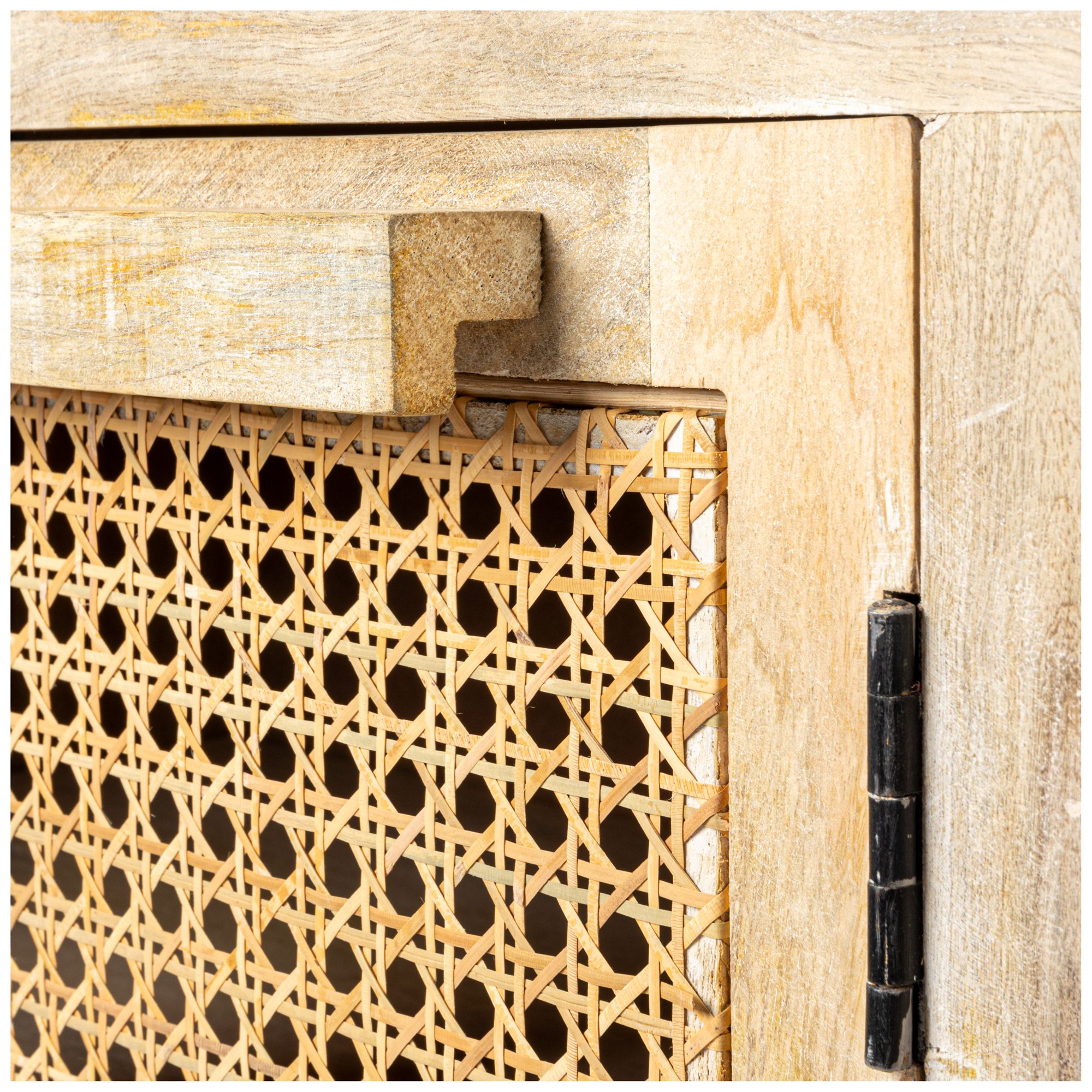 Mango Wood &amp; Cane 4-Door Sideboard Cabinet