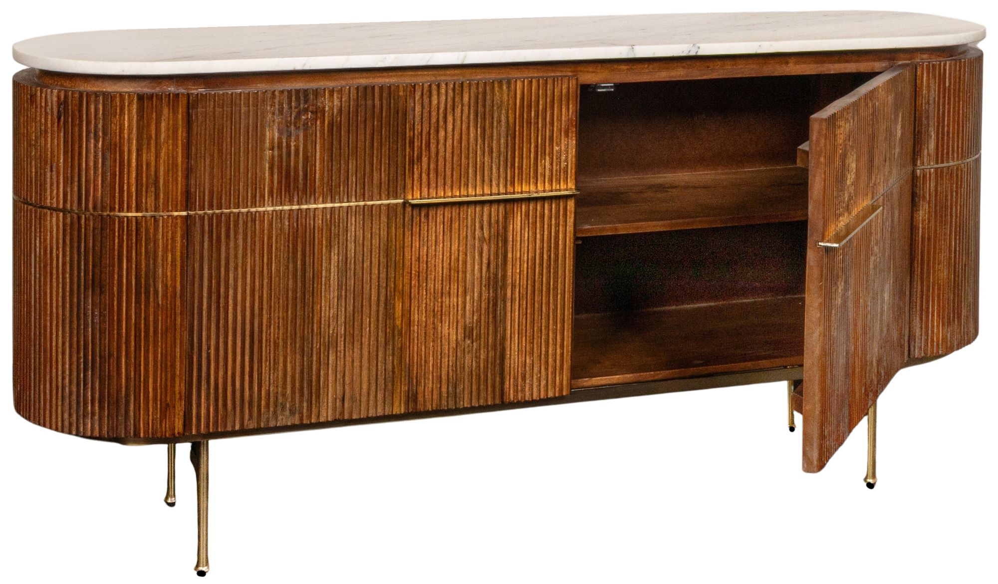 Image 5 Mango Wood and Marble TV Cabinet with Two Doors and Shelves, Natural more views
