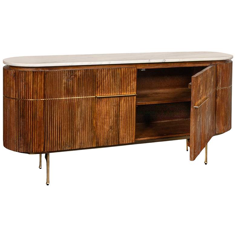 Image 5 Mango Wood and Marble TV Cabinet with Two Doors and Shelves, Natural more views
