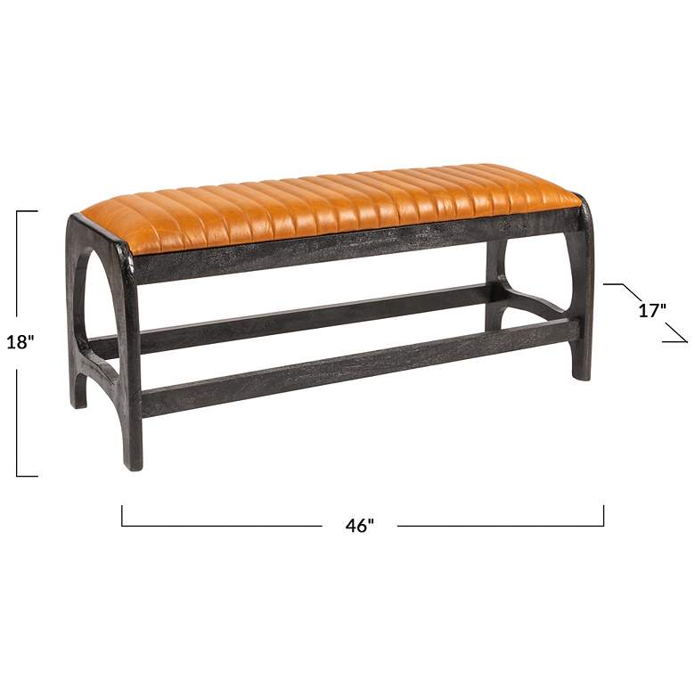 Image 3 Mango Wood Arch Bench with Leather Seat in Black more views