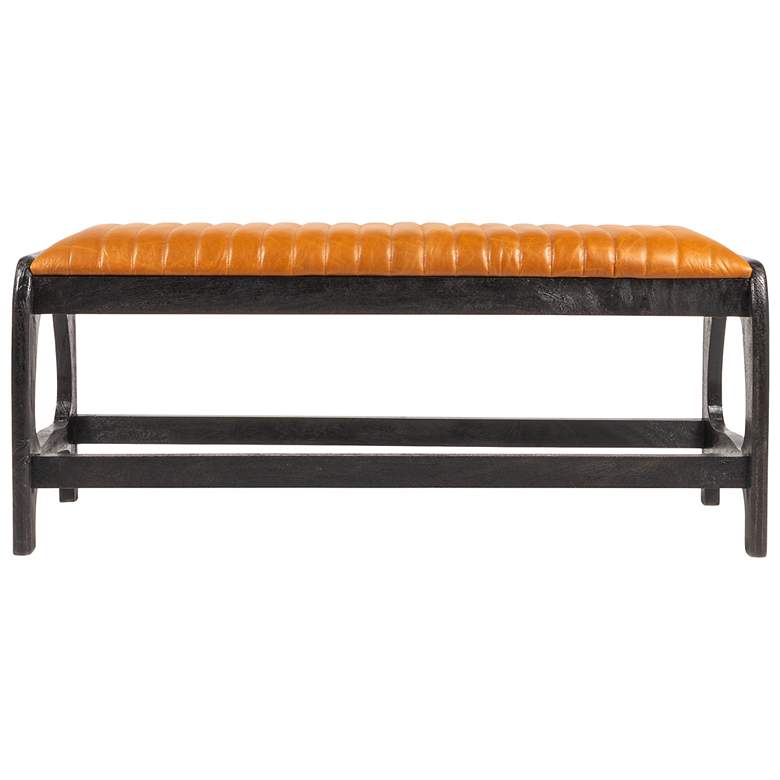 Image 6 Mango Wood Arch Bench with Leather Seat in Black more views