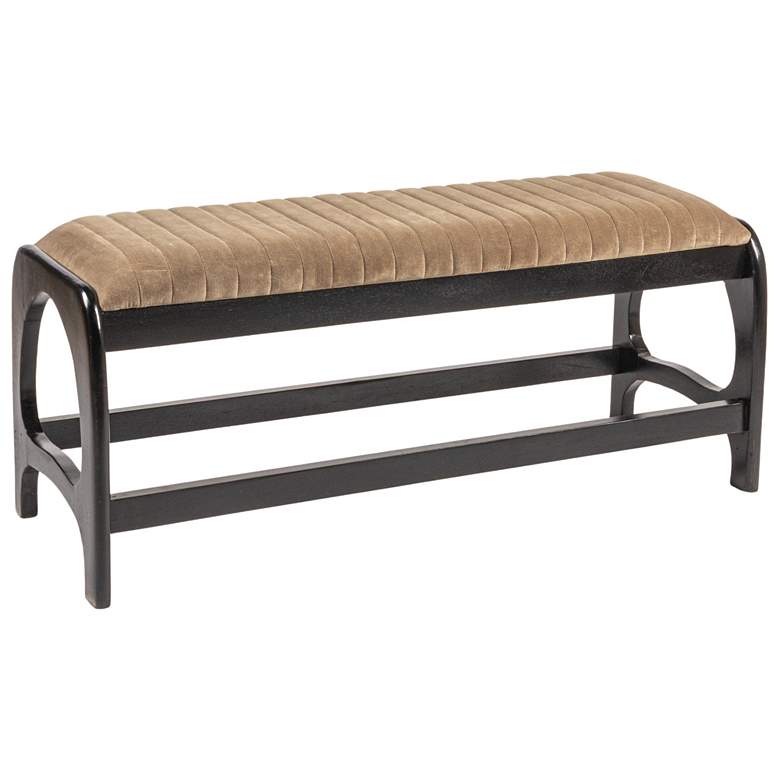 Image 1 Mango Wood Arch Bench with Velvet Seat in Black