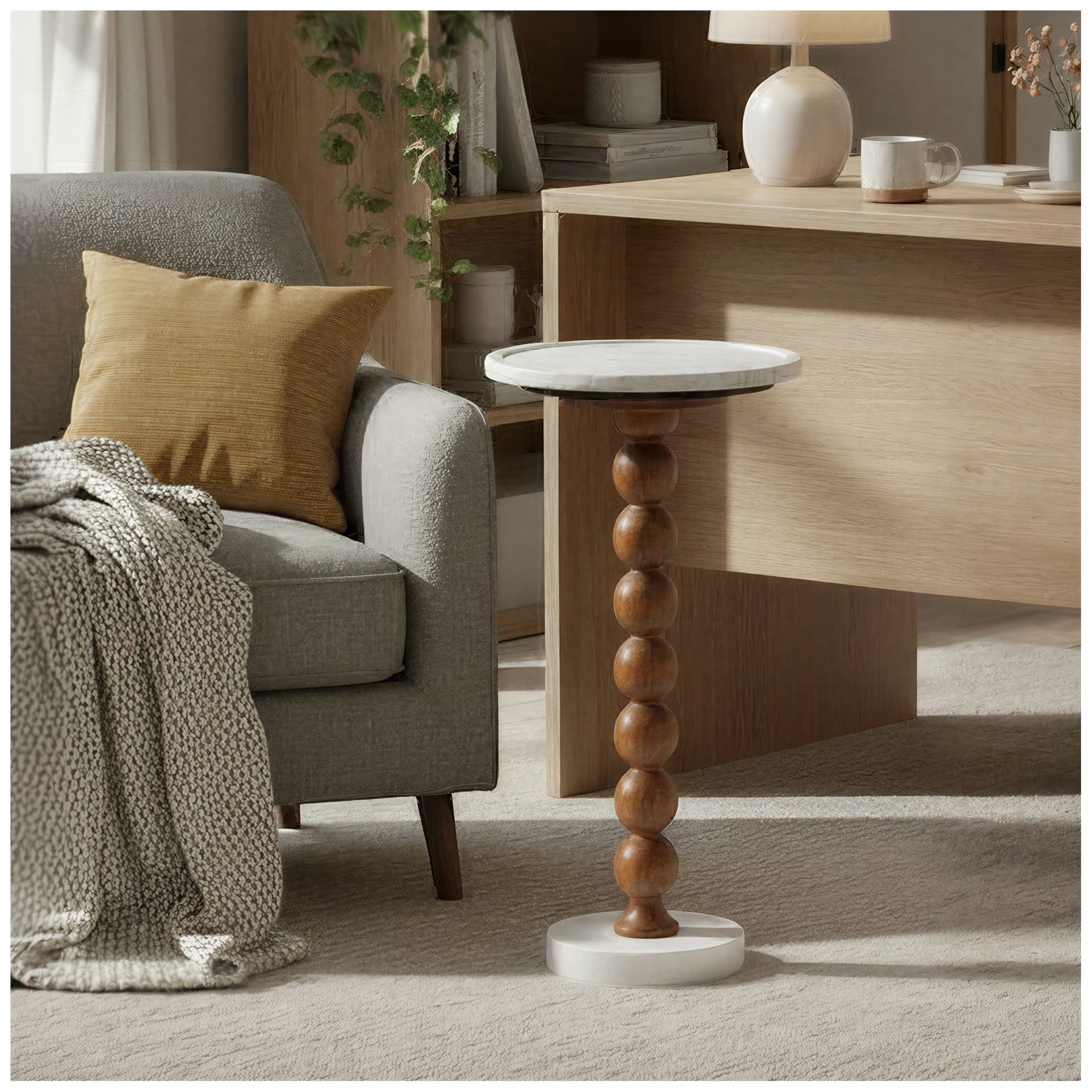 Image 3 Mango Wood Bead Ball and Marble Drink Table, Honey Walnut and White more views