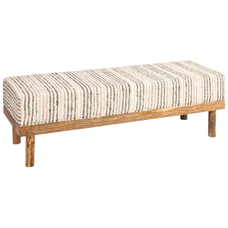 Image 1 Mango Wood Bench with Upholstered Top, Multicolor