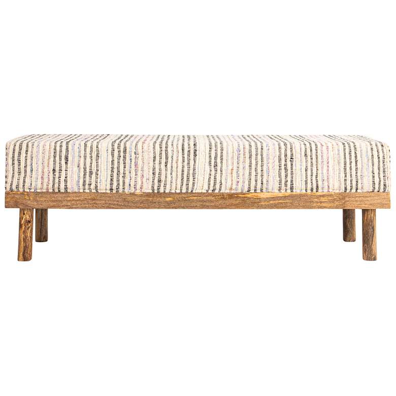 Image 4 Mango Wood Bench with Upholstered Top, Multicolor more views