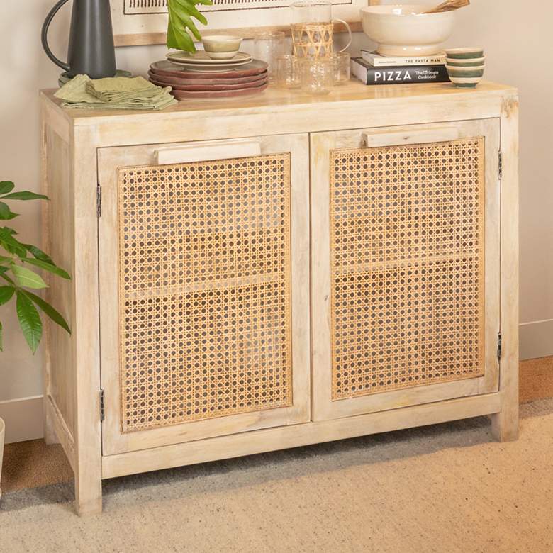 Image 1 Mango Wood & Cane 2-Door Accent Cabinet