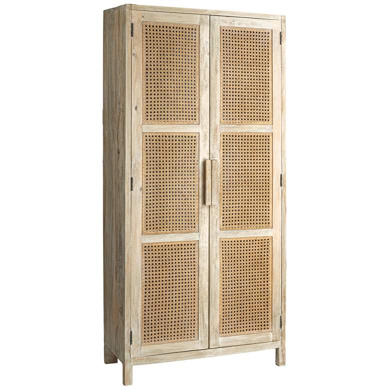 Image 2 Mango Wood & Cane 2-Door Curio Cabinet
