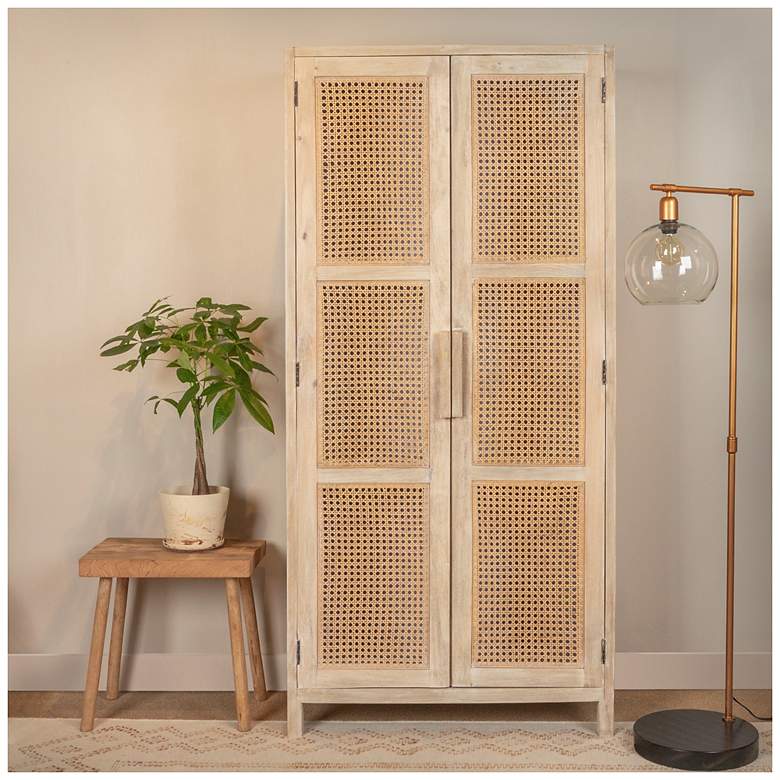 Image 1 Mango Wood & Cane 2-Door Curio Cabinet