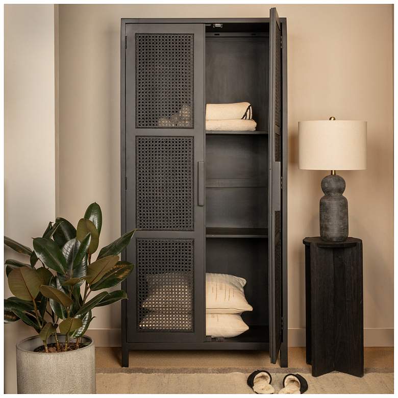 Image 3 Mango Wood & Cane 2-Door Curio Cabinet more views