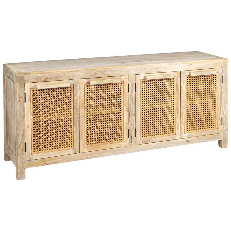 Image 2 Mango Wood & Cane 4-Door Sideboard Cabinet