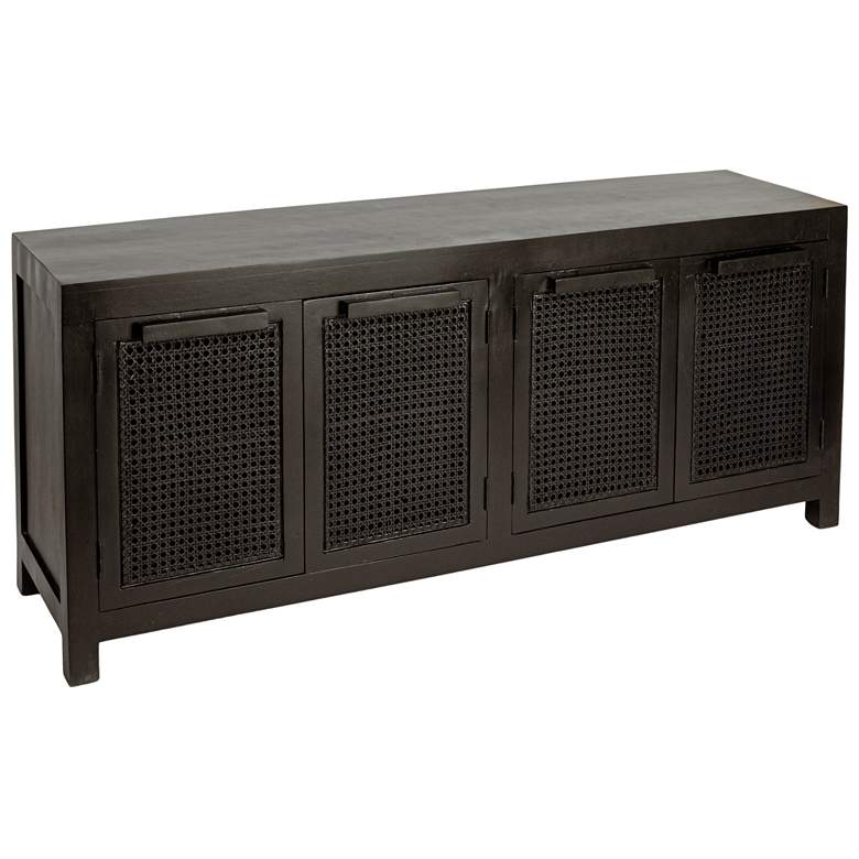 Image 2 Mango Wood & Cane 4-Door Sideboard Cabinet
