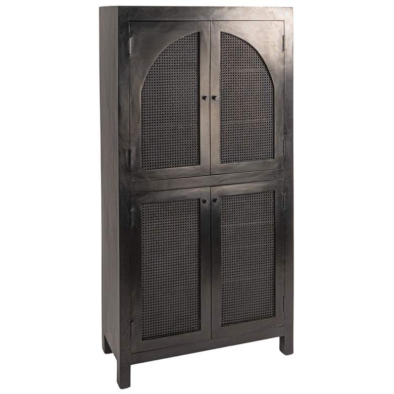 Image 2 Mango Wood & Cane Arched Door Curio Cabinet