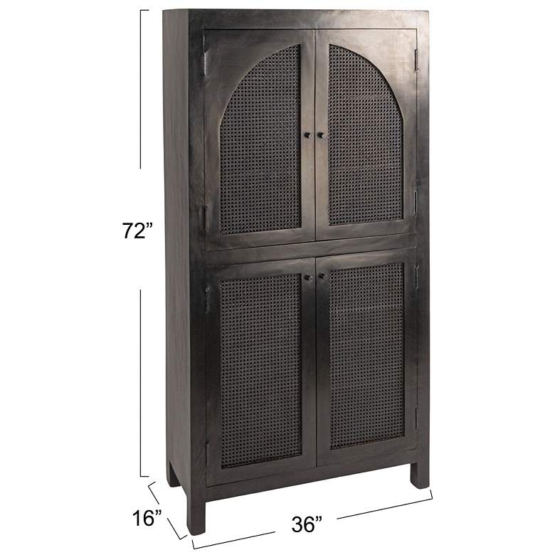 Image 4 Mango Wood & Cane Arched Door Curio Cabinet more views