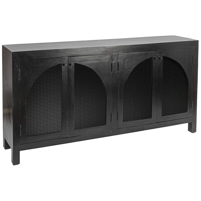 Image 2 Mango Wood & Cane Arched Door Sideboard Cabinet