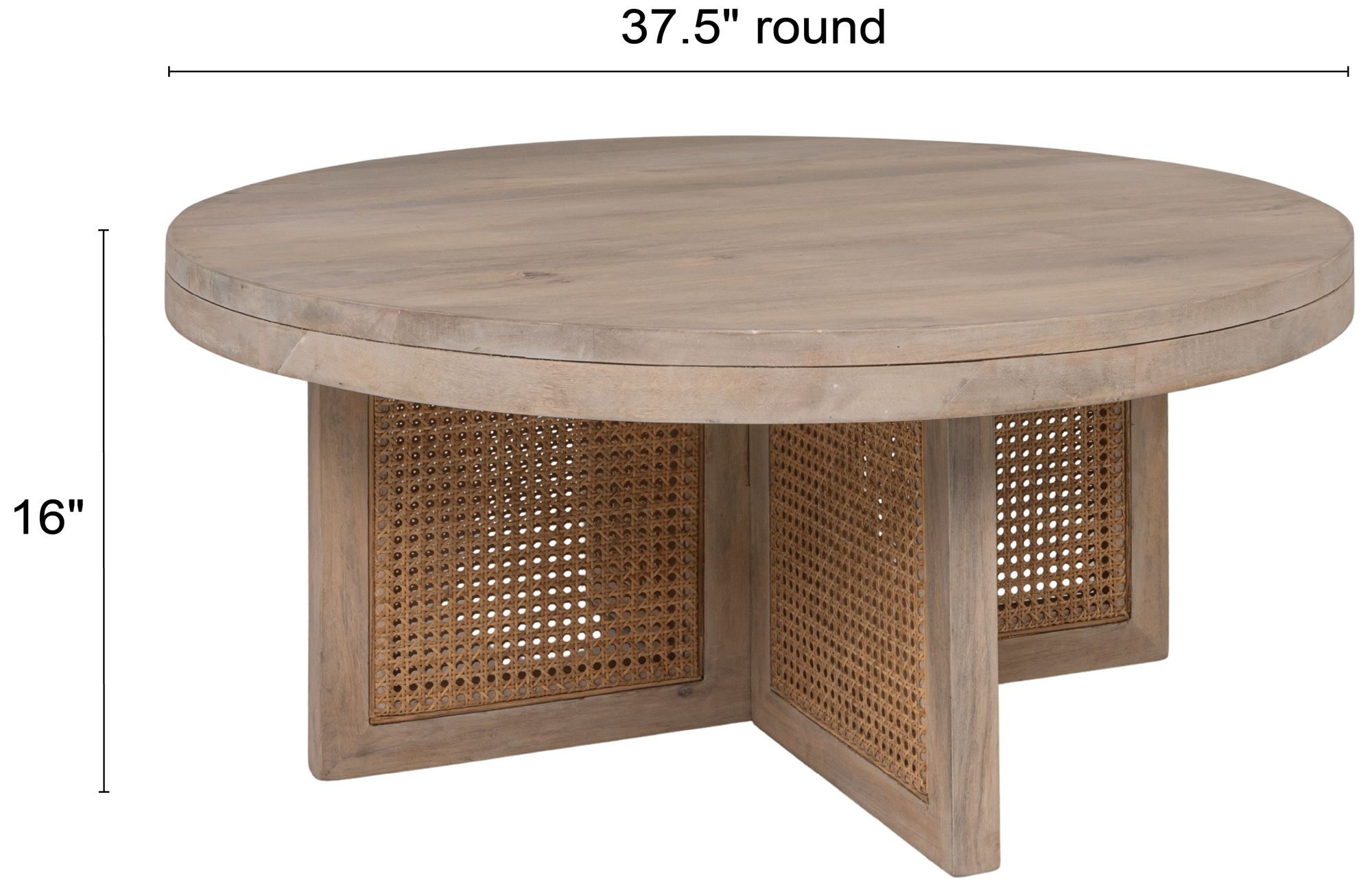 Image 2 Mango Wood & Cane Round Coffee Table, Natural more views