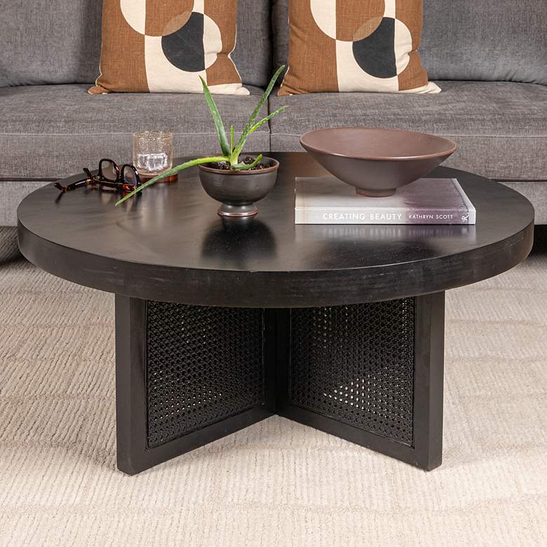Image 1 Mango Wood & Cane Round Coffee Table