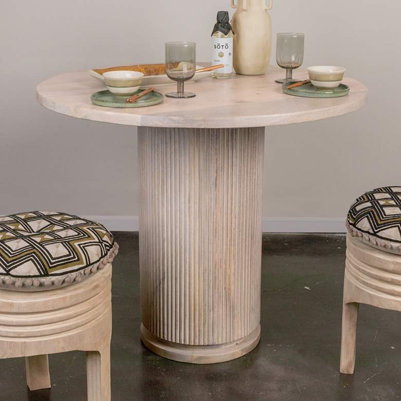 Image 1 Mango Wood Dining Table with Ribbed Base and Bleached Finish, Natural