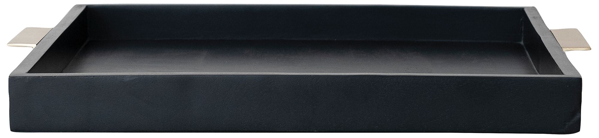 Mango Wood Rectangle Tray with Metal Handles, Matte Black and Gold