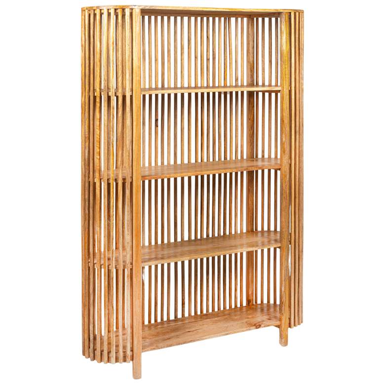 Image 1 Mango Wood Slatted Bookcase with 4 Shelves, Natural