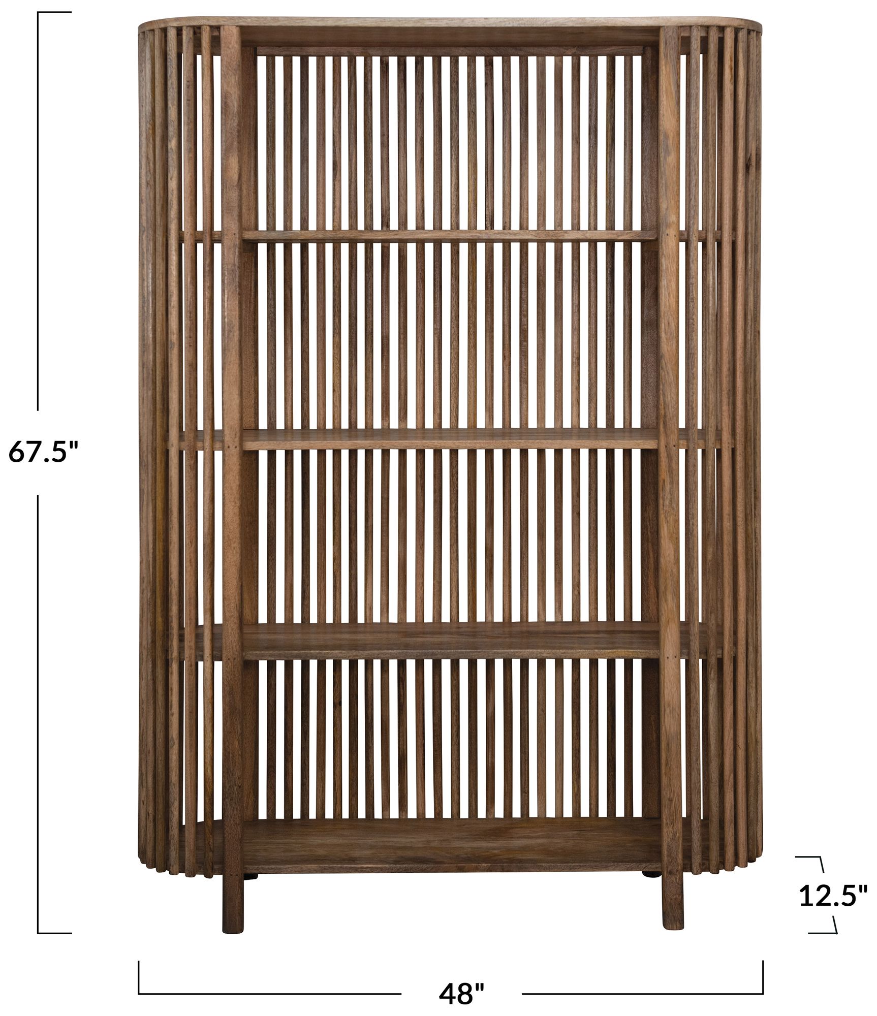 Image 3 Mango Wood Slatted Bookcase with 4 Shelves, Natural more views